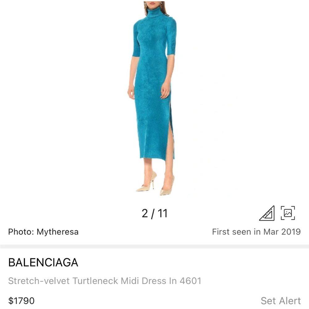 Balenciaga stretch velvet turtleneck full length dresss teal blue